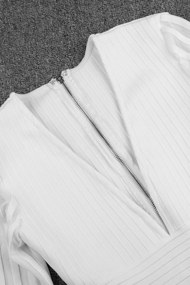 Olivia Long Sleeve Bandage Midi Dress - White Pearl